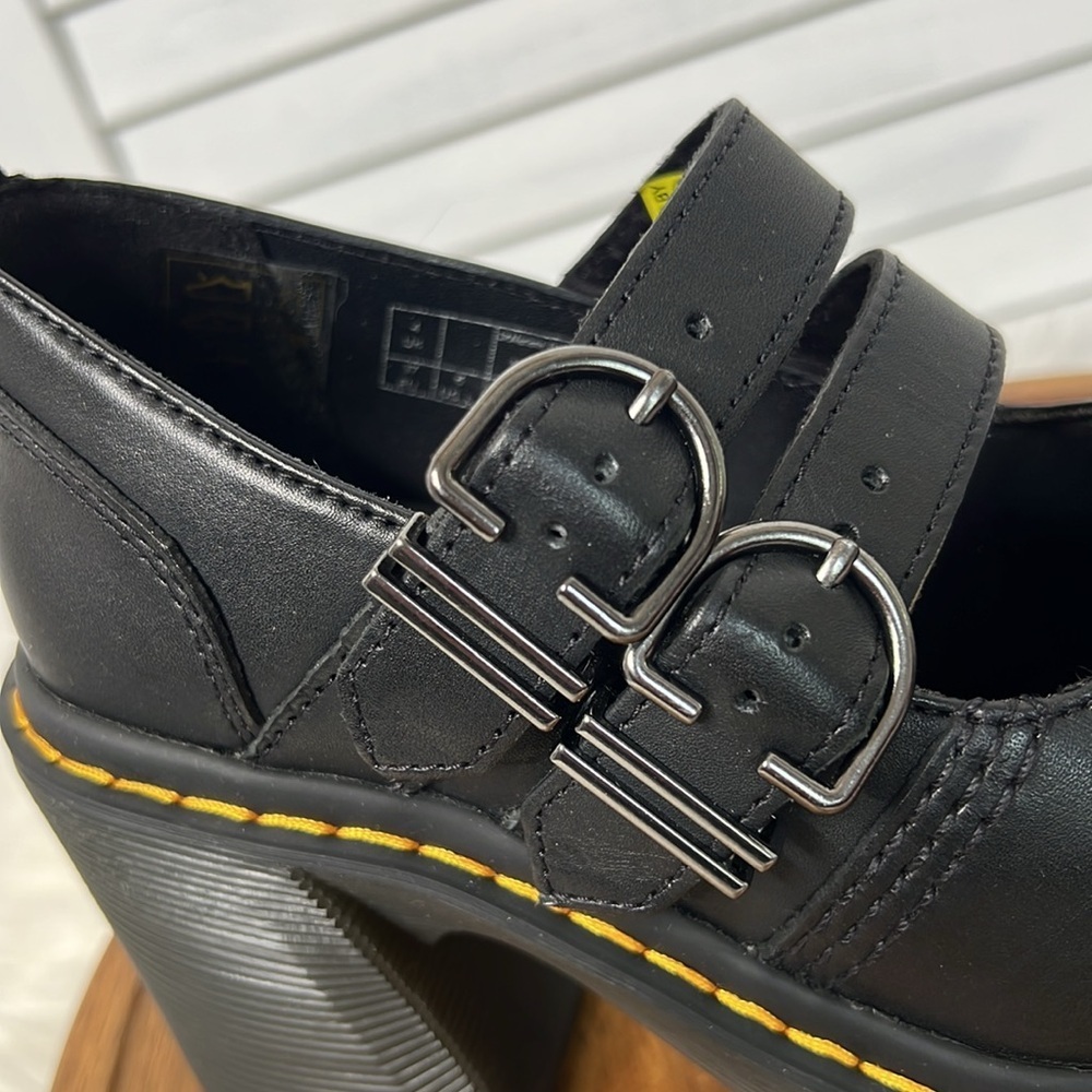 DR. MARTENS l Eviee Sendal Leather Heeled Platform Mary Janes Size 6 - Picture 5 of 13